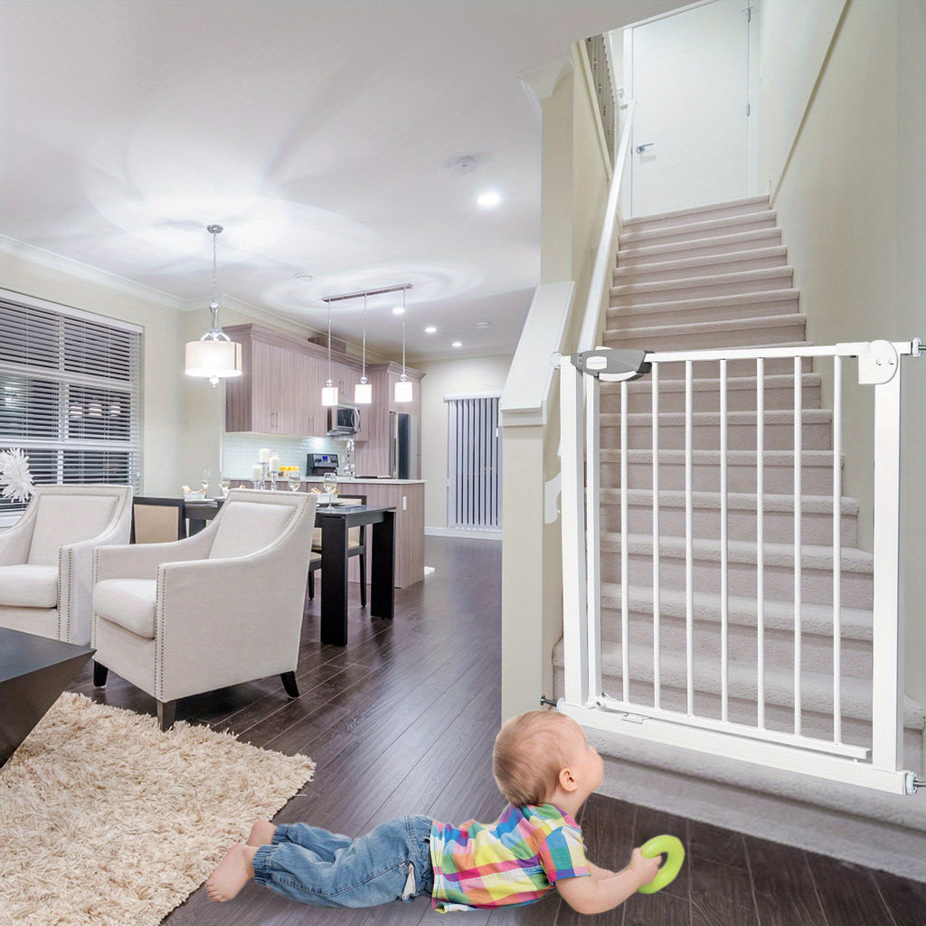 Barrière de sécurité de porte pour enfants, barrière d'escalier N Stop sans perçage avec grille métallique, blanche