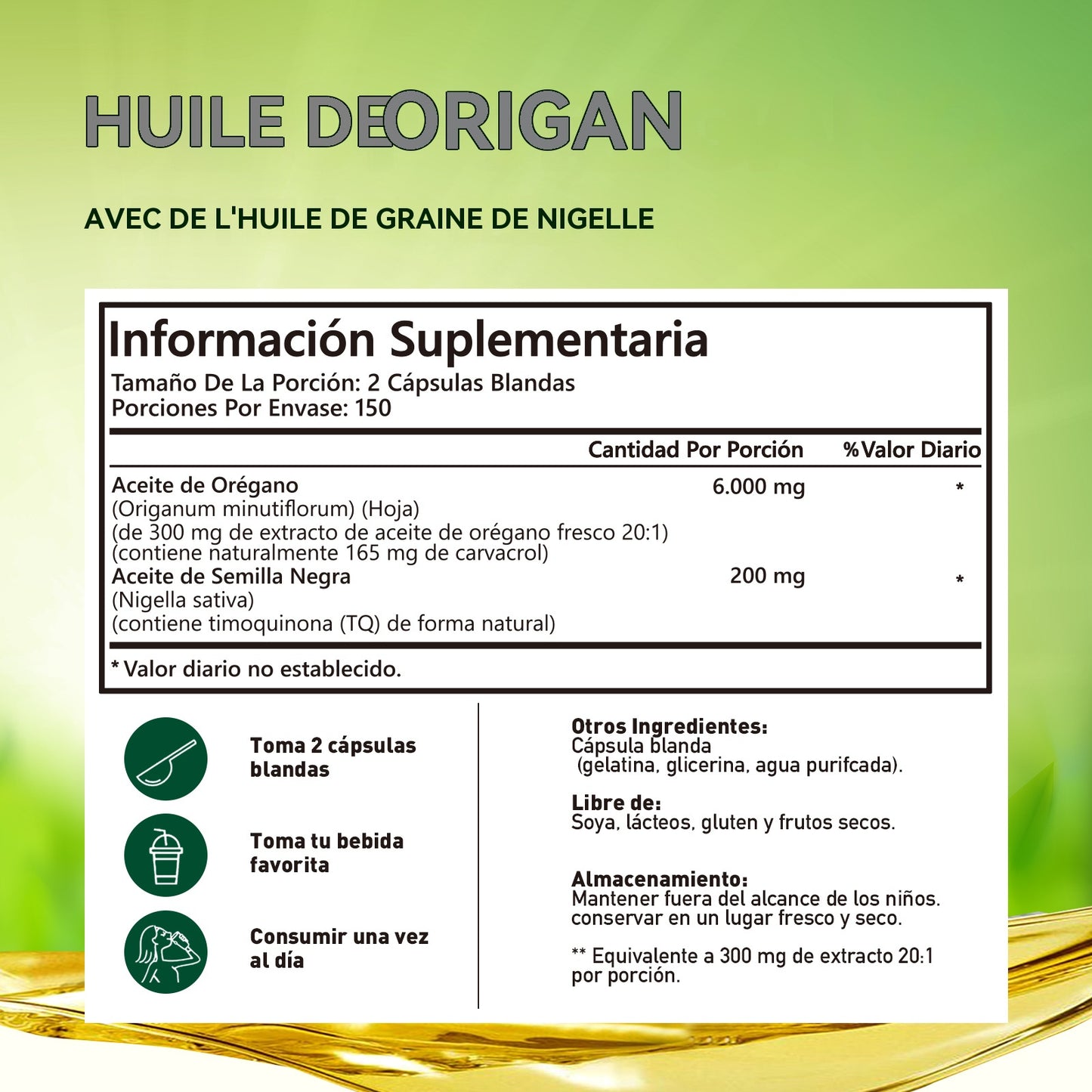 VIVONU Huile d'origan plus huile de graines noires, capsules huile d'origan équilibrée, capsules molles d'huile d'origan