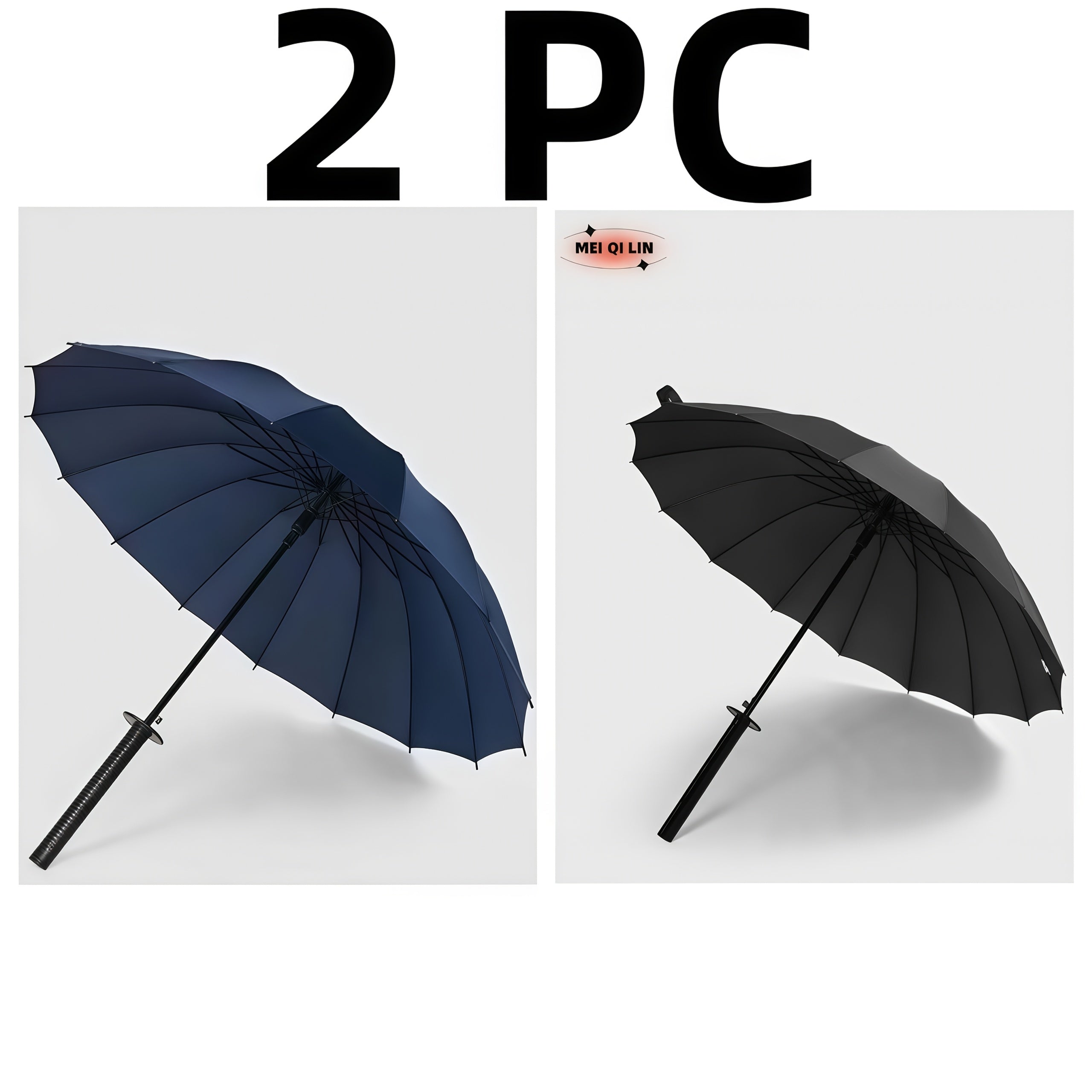 1 pièce ou 2 pièces en option, Parapluie Samouraï Ninja Semi-automatique MEI QI LIN, Le meilleur cadeau créatif (16 baleines), Parapluie à long manche robuste et durable
