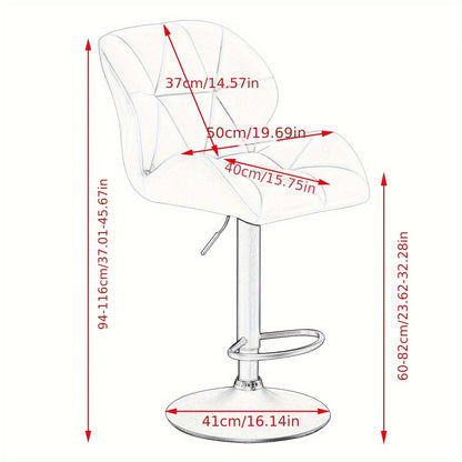 Tabourets de Bar 2pcs, Tabourets de Bistro Design, avec Dossier, Réglables en Hauteur, Rotatifs, en Velours, en Acier