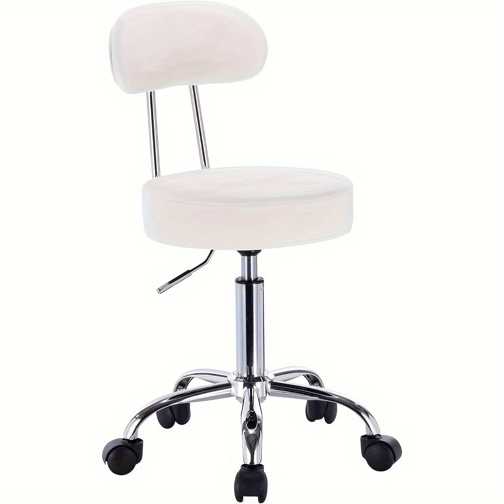 Tabouret roulant 1 pièce, tabouret de maquillage, tabouret à hauteur réglable avec roulettes et dossier, tabouret de travail, tabouret pivotant à 360°, tabouret de bureau, tabouret de maquillage pour studios, salons de coiffure, ateliers et salons de tato