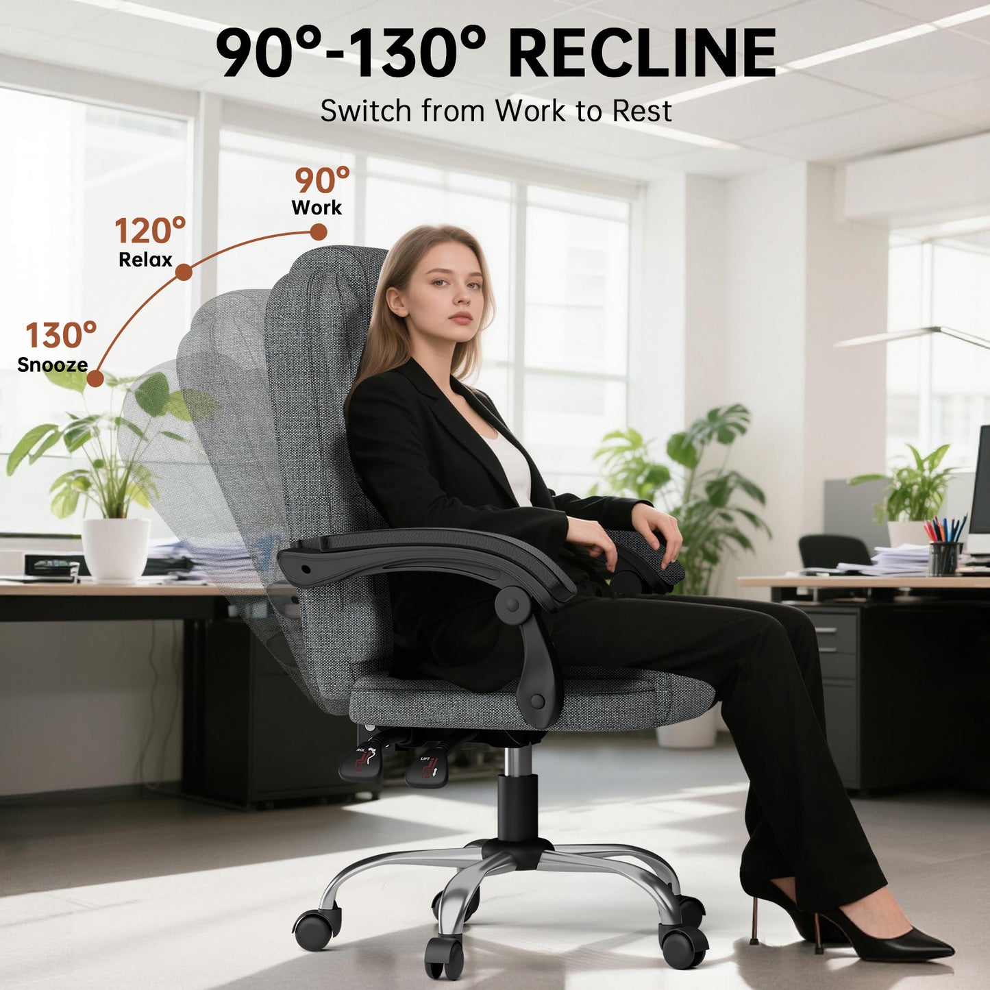 Chaise de bureau exécutive haute dossier, chaise de bureau ergonomique inclinable avec fonction d'inclinaison, chaise d'ordinateur robuste pour le travail à domicile