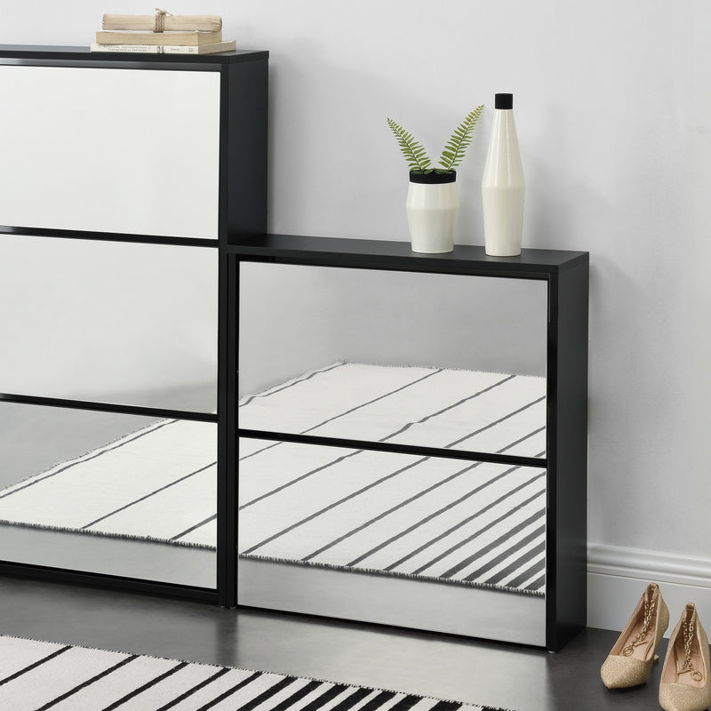 Armoire à chaussures Vogar avec portes miroir de différentes couleurs et tailles