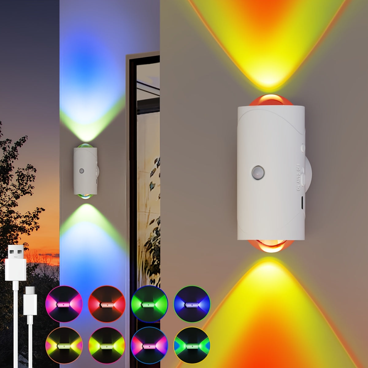 8PCS/6PCS/4PCS/2PCS/1PCS Lumière Murale LED, 14 Couleurs, RGB, Double Tête, Applique Murale avec Détecteur de Mouvement, Lumière Murale Dimmable, Lumière Magnétique pour Entrée, Chevet, Bureau, Placard, Lampe de Chevet, Design Élégant, Batterie 1500mAh, N
