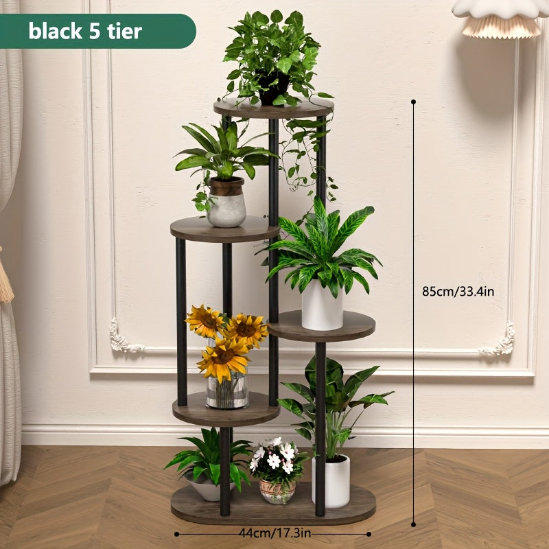1pc Étagère à Plantes Moderne en Bois à Plusieurs Niveaux avec Finition Brossée - Présentoir pour Pots de Fleurs Intérieur/Extérieur, Construction en Bois Durable Adaptée pour Jardin, Balcon - Étagère Économiseur d'Espace pour Pots et Plantes
