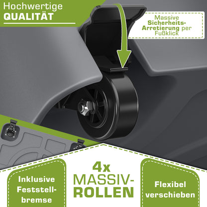 Tillvex® Support de Parasol GRAVIA avec Roues et Freins | Support de Parasol Remplissable 37 Litres / 56 kg | Adapté aux Parasols de Soleil et de Marché Ø 1,8-3,7 m | Roulable, Résistant aux Intempéries et aux UV pour Balcon, Terrasse, Jardin, Petits et G