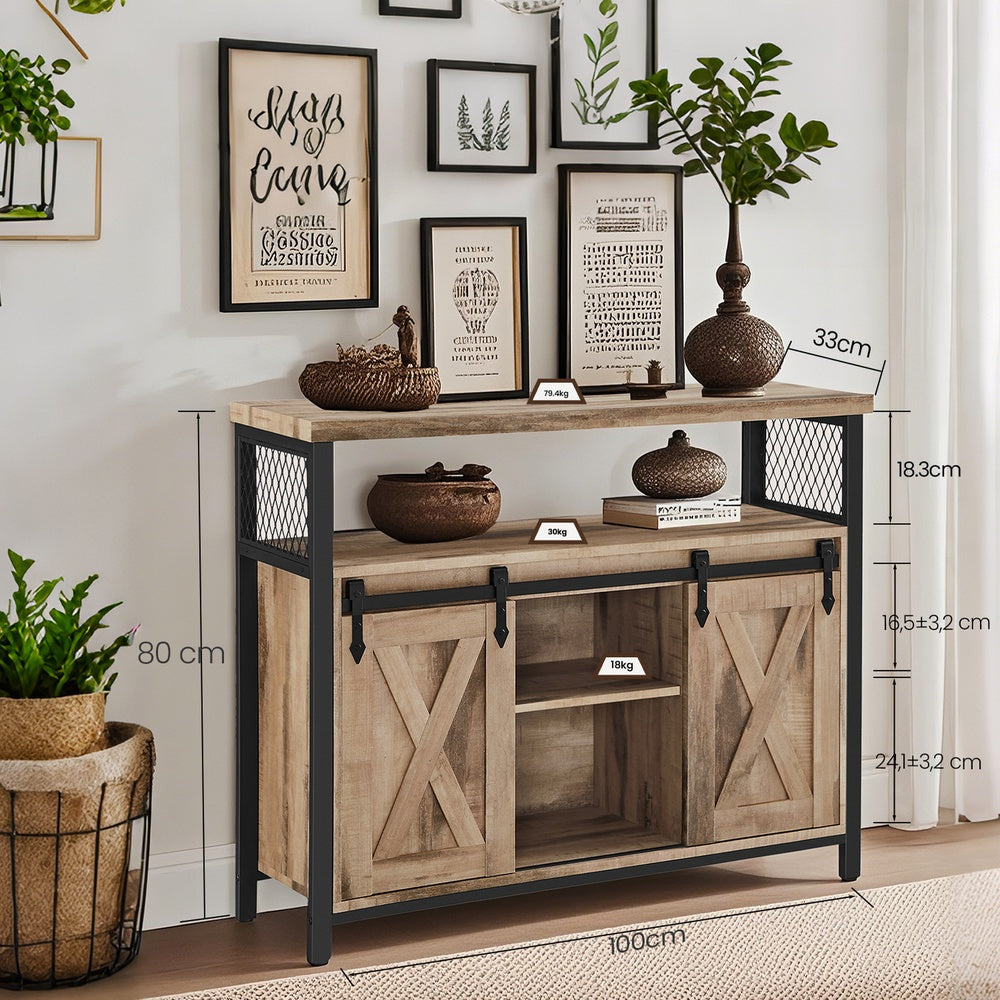 Meuble de Rangement, Buffet Cuisine, Commode, avec 2 Portes Coulissantes, 33 x 100 x 80 cm, Étagères Réglables, pour Salon