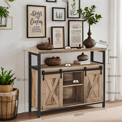Meuble de Rangement, Buffet Cuisine, Commode, avec 2 Portes Coulissantes, 33 x 100 x 80 cm, Étagères Réglables, pour Salon