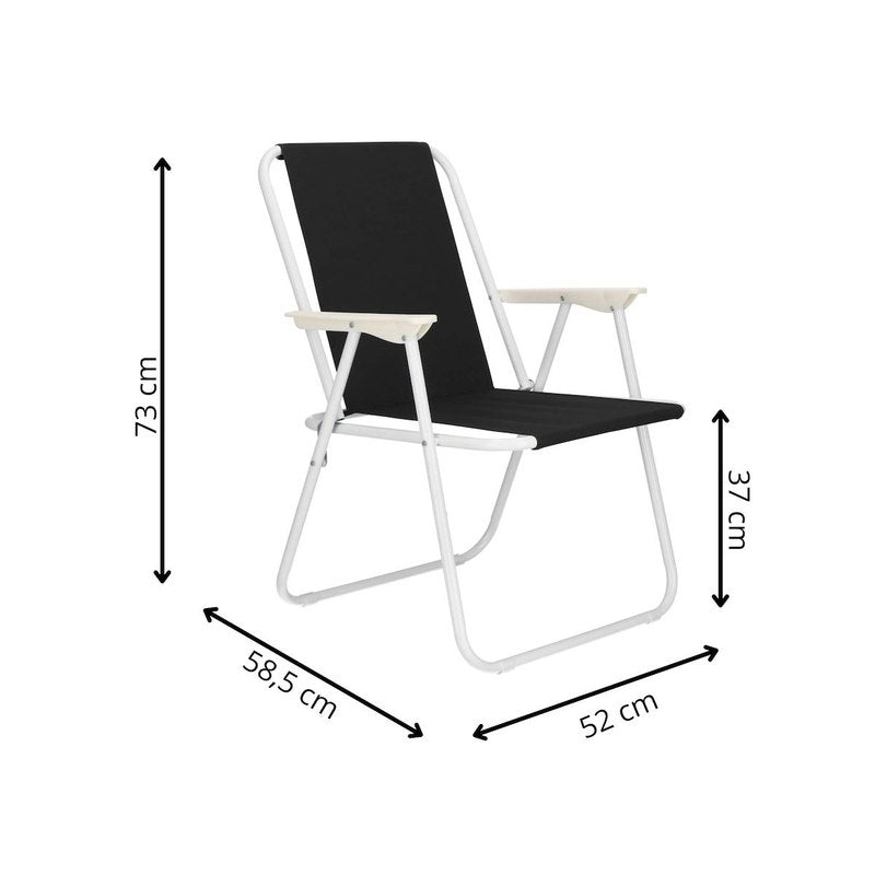Chaise de plage pliante noire pour touristes, chaise de jardin compacte et légère avec cadre en acier anticorrosion et accoudoirs confortables, chaise de camping portable pour pique-nique, camping, balcon, pêche, forêt, vacances, extérieur, siège amélioré