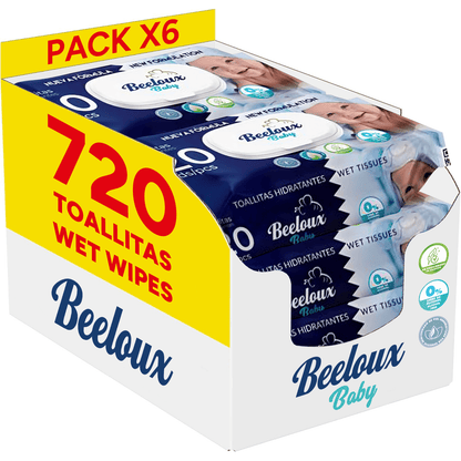 Lingettes pour bébé Beeloux, Lingettes humides pour soin en profondeur et hydratation, Fibres ultra-douces idéales pour les peaux sensibles et de bébé, Parfum frais et agrumé, 6 paquets de 120 lingettes, 720 lingettes au total