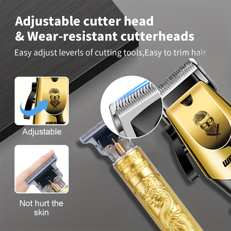 WEEME Ensemble de 4 tondeuses à cheveux électriques dorées pour hommes, outils de toilettage à domicile comprenant une tondeuse à cheveux électrique, un rasoir, un tondeuse à poils de nez et un tondeuse de précision, parfait pour la maison, la voiture ou