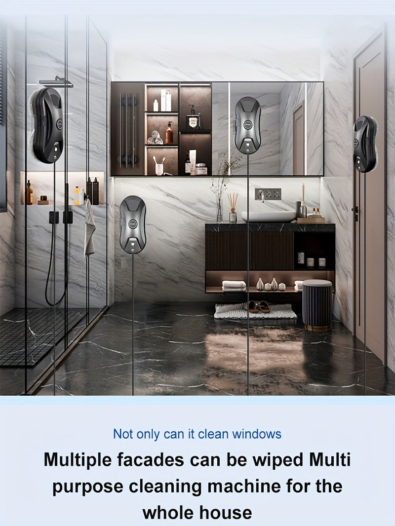 PuRuiKai11 Robot Nettoyeur de Vitres Intelligent et Automatique (Modèle 2026) avec Télécommande, Pulvérisation Automatique d'Eau, Corde de Sécurité -Chute de 4,5 mètres, Incluant 10 Chiffons de Nettoyage et Bouteilles de Pulvérisation