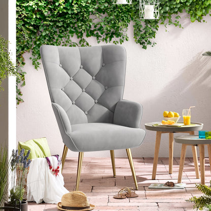 Fauteuil Relax, Fauteuil à Ailes Style Scandinave, Élégant Fauteuil Rembourré, Chaise de Coiffeuse, avec Pieds en Métal, Fauteuil pour Salon, Chambre à Coucher, Charge Maximale 150 Kg