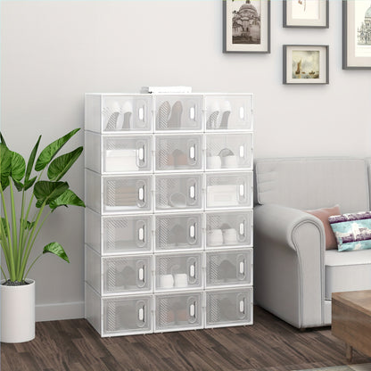 Boîte à chaussures empilable, Boîte à chaussures avec porte magnétique, Boîte en plastique pour rangement de chaussures, Organisateur de chaussures pliable pour tailles inférieures à 42, 35X19X25 Cm
