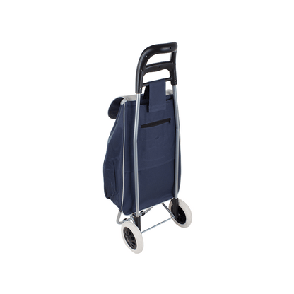 Chariot de courses pliable avec roues, robuste et spacieux, avec poche et poignées, pratique pour transporter des courses lourdes, base stable, grandes roues et poignée durable, en matériau imperméable, facile à nettoyer, poche pour verrouillage ou portef
