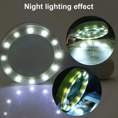 [Loupe LED Haute Définition] 10X Loupe à Main + Mini Loupe Pliante (Lot de 2 Pièces), Haute Définition et Puissance Élevée Avec LED et Lentille en Verre Double Couche, Diamètre 90/110mm, Adapté pour la Lecture des Personnes Âgées, l'Appréciation des Bijou