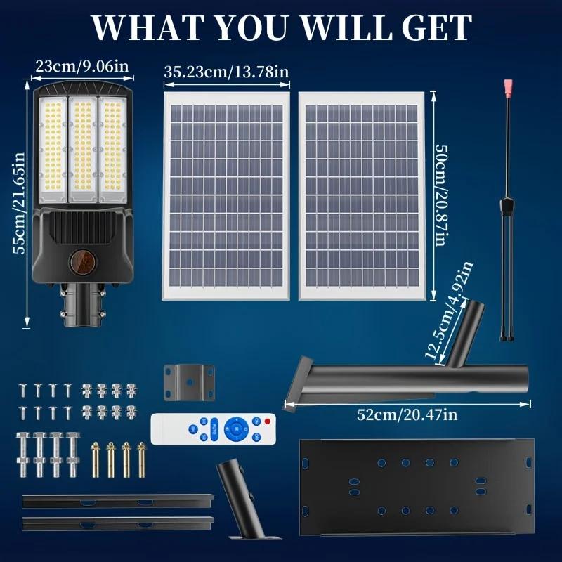 Lampadaire Solaire Extérieur avec Détecteur de Mouvement 6500K, Projecteur de Sécurité Solaire pour Jardin, Rue