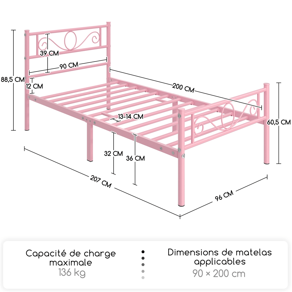 Costoffs Cadre de Lit en métal pour Adultes Grande Espace en Lattes Moderne