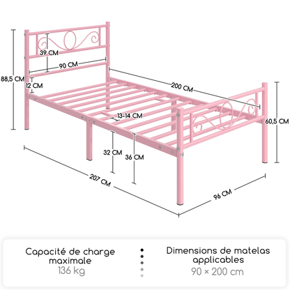 Costoffs Cadre de Lit en métal pour Adultes Grande Espace en Lattes Moderne