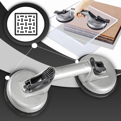 Double Ventouse pour Verre, Vitrage de Carrelage, Supports en Aluminium, Releveur Professionnel avec Levier Mécanique, Surface Antidérapante, Diamètre 2x11,5 cm, Capacité de Charge 60–100 kg, Corps Robuste en Aluminium, Poignée Ergonomique pour Transport
