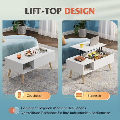 Table Basse Réglable en Hauteur, Extensible, Table de Salon avec Grand Compartiment de Rangement Caché, Plateau de Levage, Table Basse pour Bureau, Table de Canapé