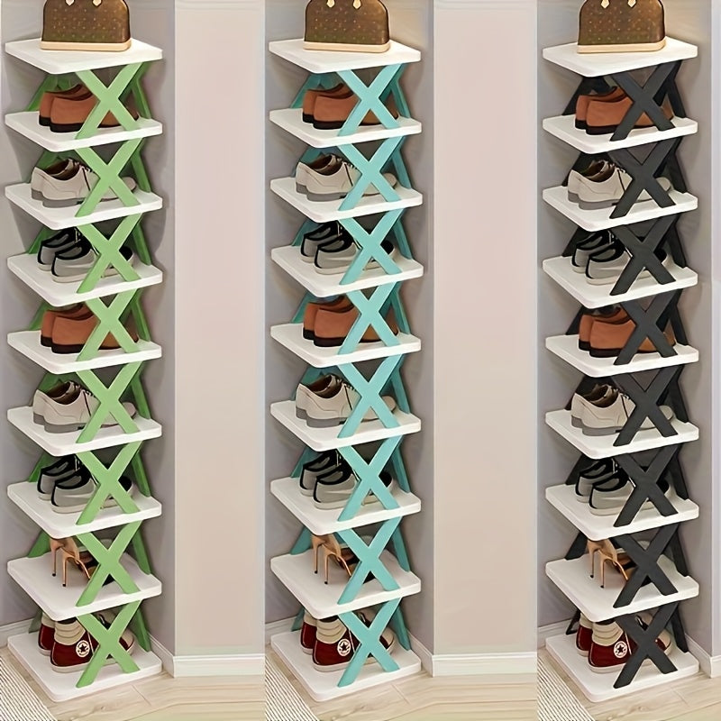 Organisateur d'étagère à chaussures d'angle peu encombrant - Étagère en plastique robuste haute et étroite à 6/9 niveaux pour 6/9 paires de chaussures et de bottes, Rangement polyvalent pour entrée, placard, garage, salon, Rangement d'organisateur de chau