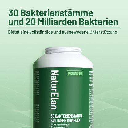 Complexe de cultures Probio PLUS - 180 CAPSULES avec 30 souches bactériennes, 20 milliards de CUF/dose quotidienne, enrobement entérique et végétalien, avec Lactobacilles et Bifidobactéries, 3 mois