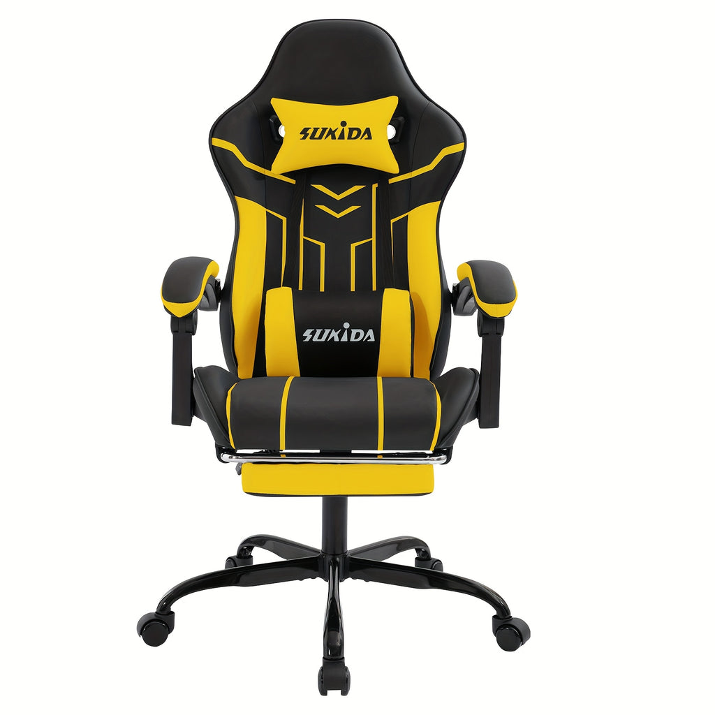 Fauteuil de jeu avec repose-pieds, large surface de siège, accoudoirs liés, dossier haut, chaise de gaming, chaise PC, fauteuil lounge à 135 degrés, chaise de gaming PC, roulettes silencieuses, hauteur réglable, chaise d'ordinateur, chaise d'apprentissage