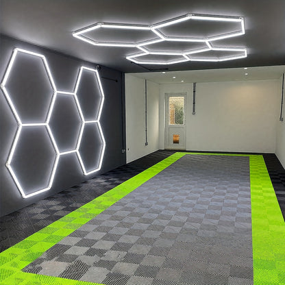 Lumière LED hexagonale 5 grilles/8 grilles/10, 14 grilles avec bordure, 6500K super brillante, facile à installer, design durable pour garage, atelier beauté auto, atelier, salle d'exposition, salle de sport