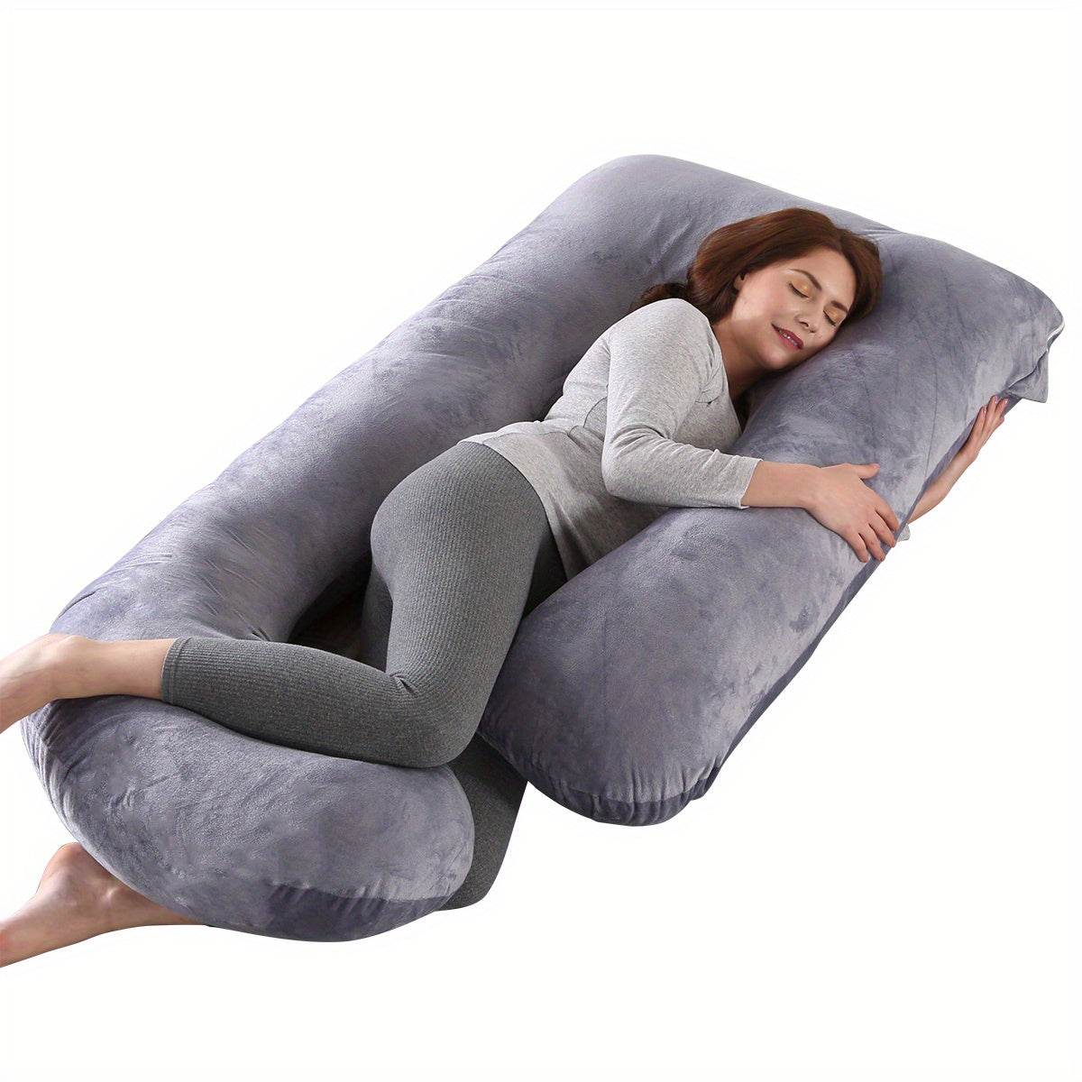 Oreiller de grossesse en velours de cristal en forme de J 70 X 145 cm - Soutien lombaire et abdominal, haute résilience, ultra confort