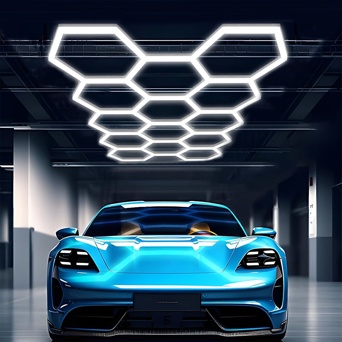 Plafonnier LED Nid d'Abeille avec Cadre en Métal Poli - Design Semi-Encastré 14/8/5 Trous, Blanc Froid 6500K, Installation Facile pour Garage, Atelier, Éclairage Sous Porte (Blanc), Lumières LED pour Maison, pour Éclairage de Garage, Éclairage Durable