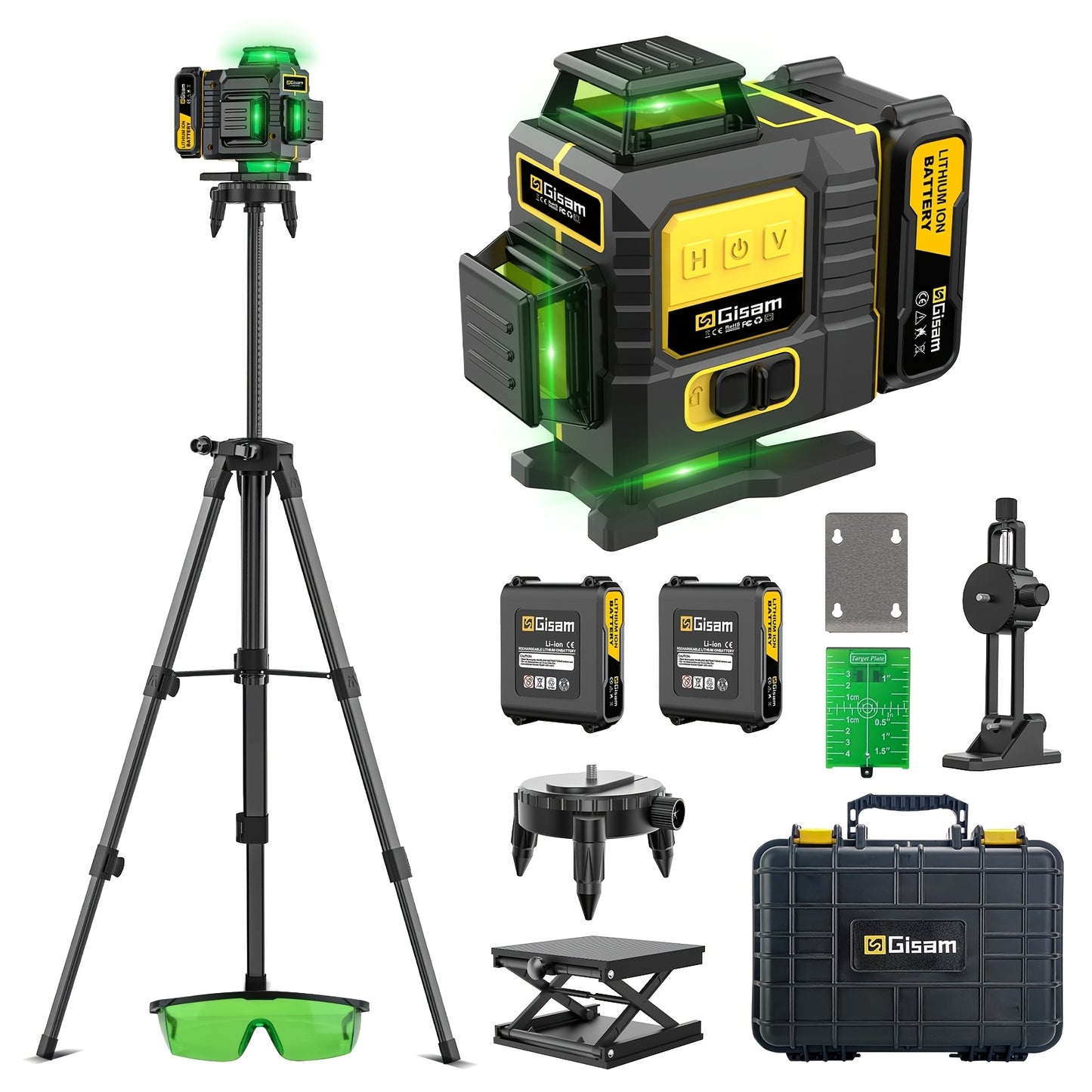 Niveau Laser 4D 16 Lignes Croisées, Auto-Nivellement à 360°, avec 2 Batteries 4800mAh, Plateforme, Support Magnétique, Boîte de Transport, Idéal pour Rénovation Maison, Pose de Carrelage, Projets de Construction, Cadeaux de Fêtes, etc