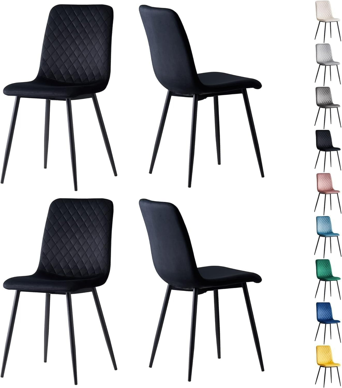 Ensemble de 4 chaises de salle à manger MCC Direct en velours, pieds en métal, chaises Lexi, chaises de conception