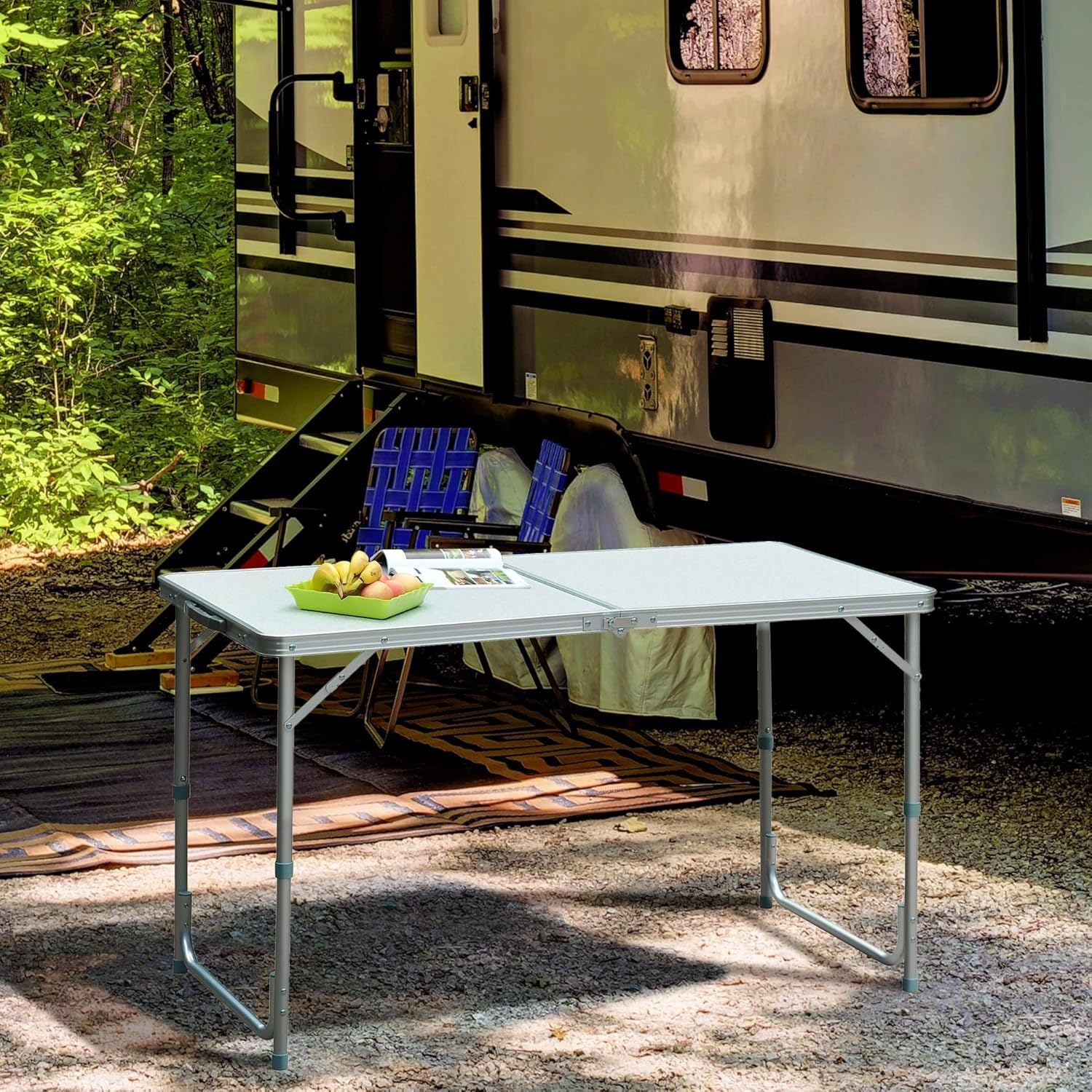 Table de camping pliante avec hauteurs réglables, tables de pique-nique pliables portables pour camping BBQ jardin artisanat marché stand extérieur intérieur cuisine jardin bureau robuste 120x60cm table de pique-nique extérieure de jardin réglable table d