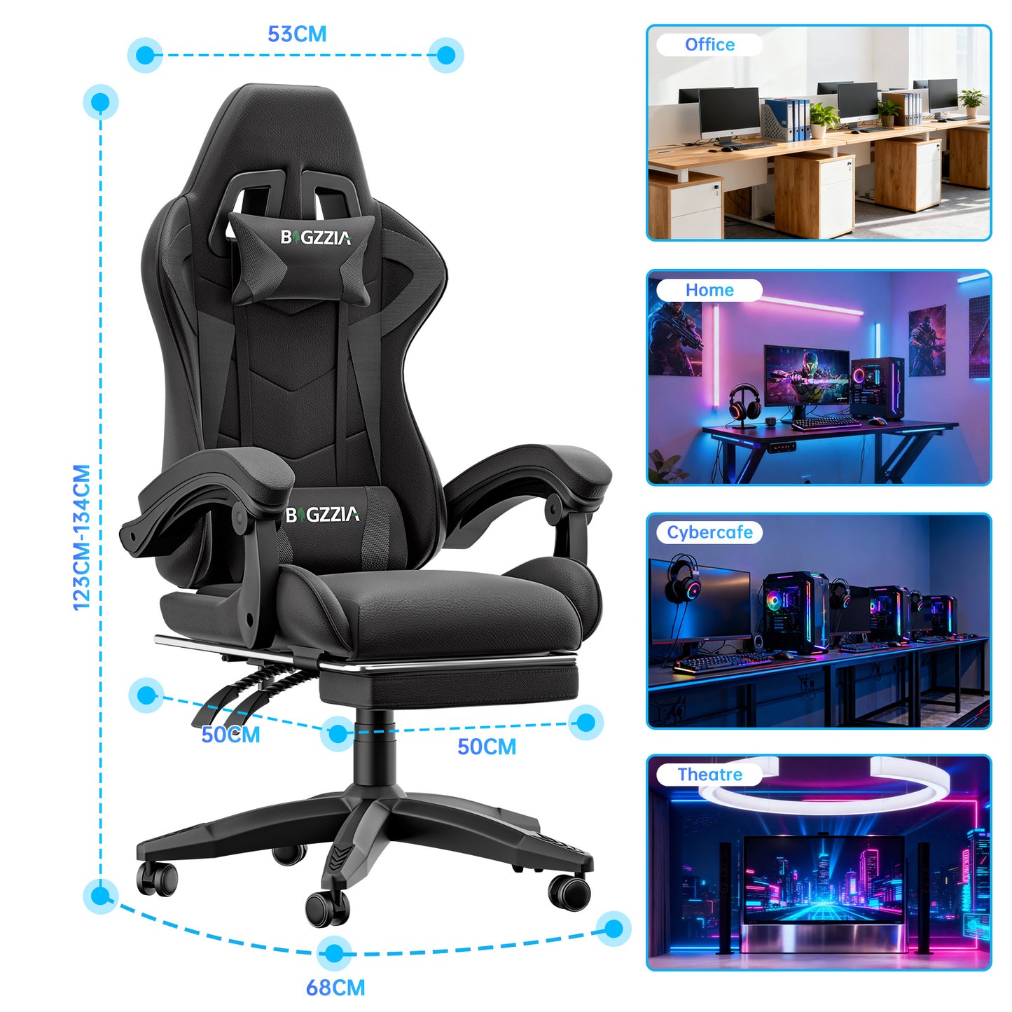 Gartistgo Chaise Gaming Ergonomique - Chaises Gaming avec Coussin Lombaire + Appui-Tête, Chaise de Bureau & Ordinateur Rehausseable pour Adultes, Filles, Garçons (Avec Repose-Pieds)