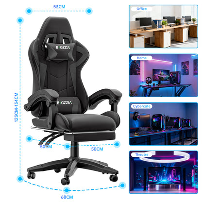 Gartistgo Chaise Gaming Ergonomique - Chaises Gaming avec Coussin Lombaire + Appui-Tête, Chaise de Bureau & Ordinateur Rehausseable pour Adultes, Filles, Garçons (Avec Repose-Pieds)