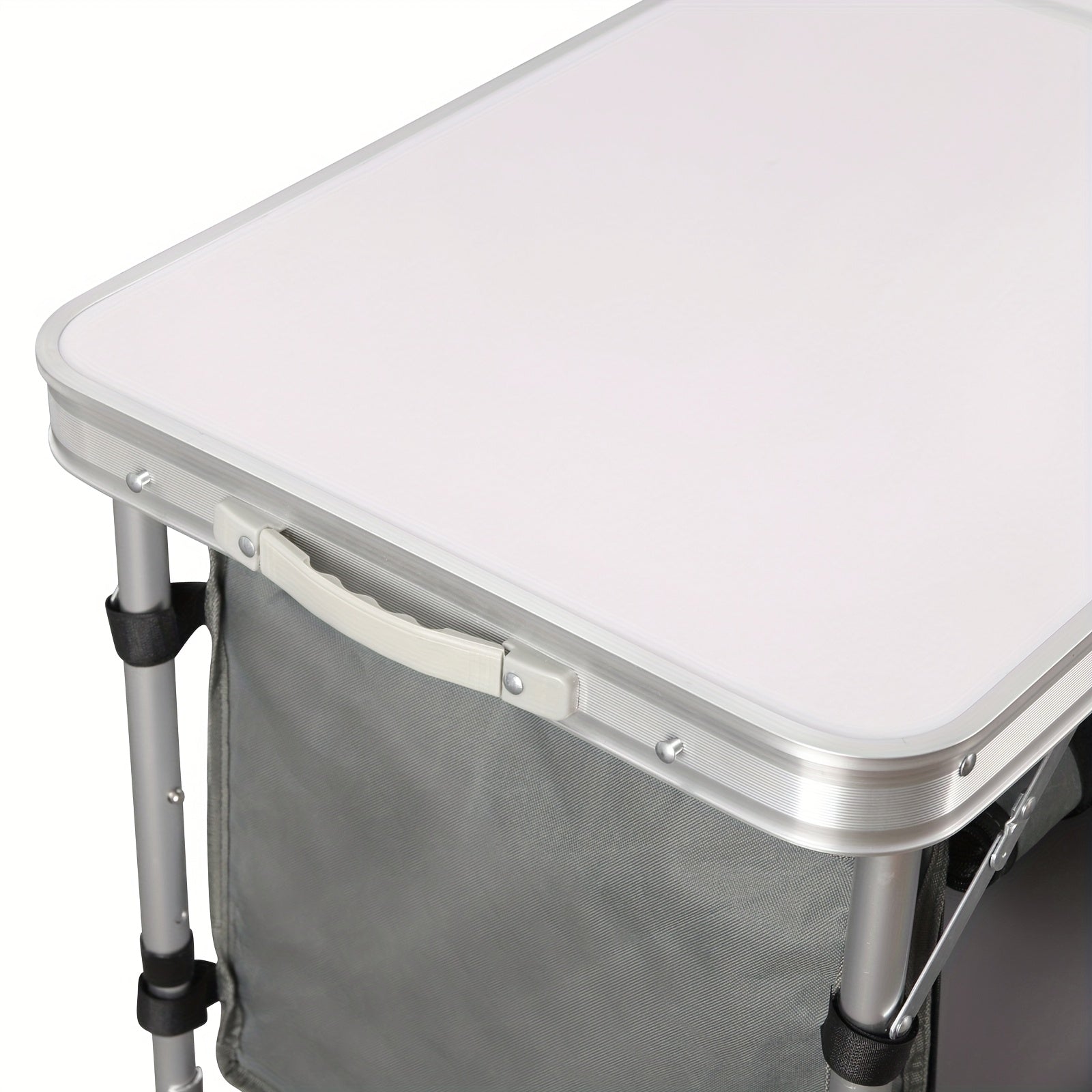 1 table de camping pliante en aluminium léger 56x46x40cm avec sac de transport, portable pour pique-nique, plage, jardin, balcon - blanc et gris - meuble d'extérieur pour randonnée et loisirs
