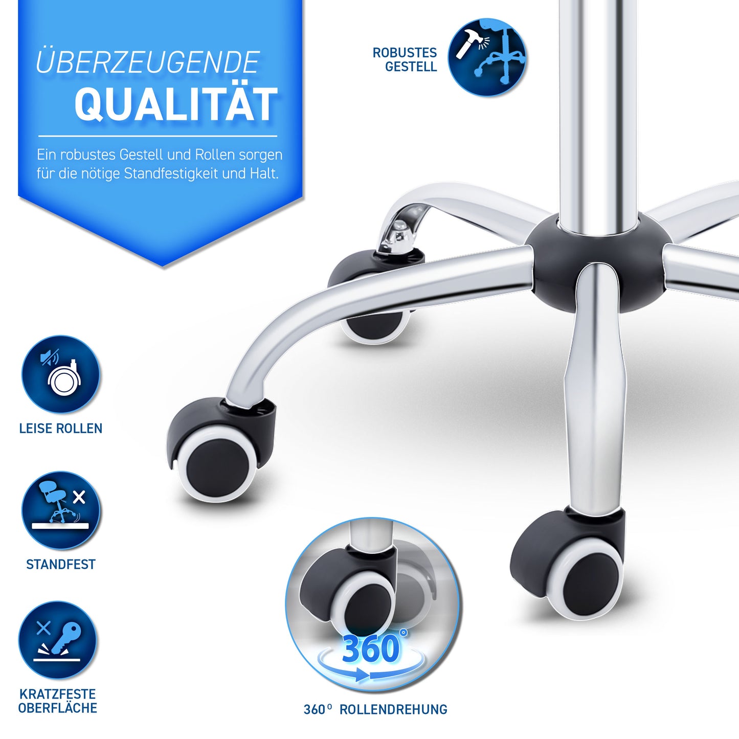 Tabouret Escalier TRESKO® avec Dossier 150 Kg | Tabouret de Travail Réglable en Hauteur 47-60 Cm | Tabouret Pivotant avec Roulettes | Tabouret Chaise de Bureau Chaise Pivotante