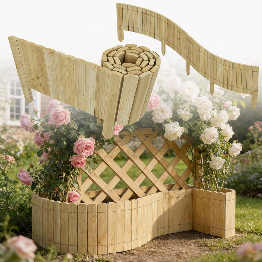 Bordure de palissade en bois souple en rouleau, 200 x 10/20/30/40 cm, bordure de jardin en bois naturel, bordure décorative pour pelouse et parterre de fleurs, clôture facile à installer pour pelouse et plate-bande pour cour, Nature/Anthracite