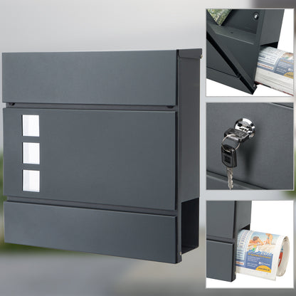 MONZANA® XXL Boîte aux Lettres avec Compartiment pour Journal, Verrouillable, 2 Clés Incluses - Matériel d'Assemblage en Acier Moderne et Simple – Mur à Rouleau de Papier Antracite