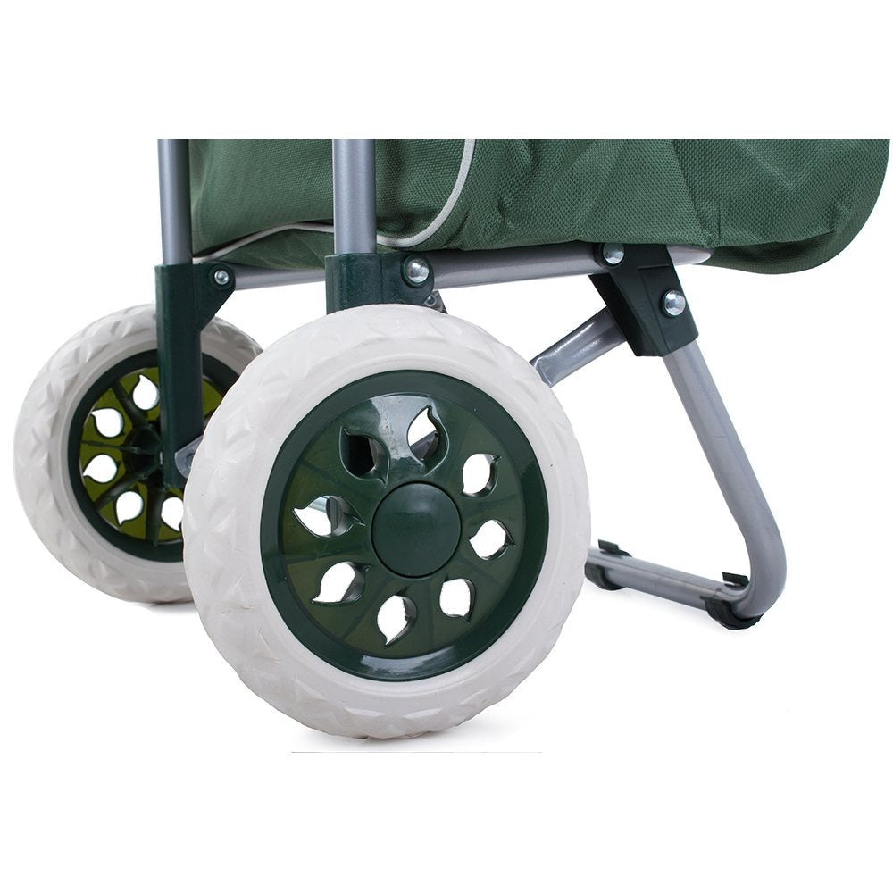Chariot de courses pliable avec roues, robuste et spacieux, avec poche et poignées, pratique pour transporter des courses lourdes, base stable, grandes roues et poignée durable, en matériau imperméable, facile à nettoyer, poche pour verrouillage ou portef