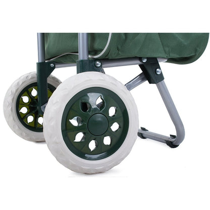 Chariot de courses pliable avec roues, robuste et spacieux, avec poche et poignées, pratique pour transporter des courses lourdes, base stable, grandes roues et poignée durable, en matériau imperméable, facile à nettoyer, poche pour verrouillage ou portef