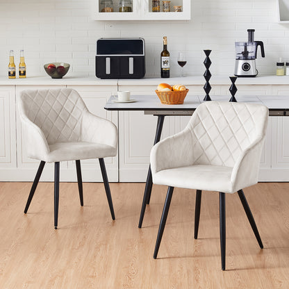 Ensemble de 2 chaises de salle à manger modernes en velours/lin, chaises de loisirs rembourrées avec accoudoirs et pieds en métal, chaises d'angle pour cuisine, salon, bureau à domicile, réception