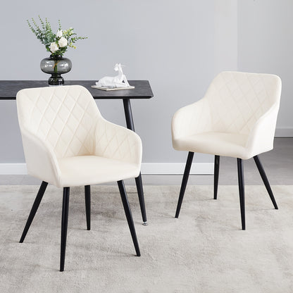 Ensemble de 2 chaises de salle à manger modernes en velours/lin, chaises de loisirs rembourrées avec accoudoirs et pieds en métal, chaises d'angle pour cuisine, salon, bureau à domicile, réception