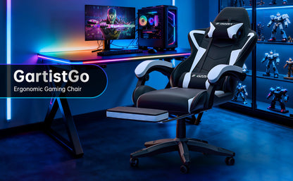 Gartistgo Chaise Gaming Ergonomique - Chaises Gaming avec Coussin Lombaire + Appui-Tête, Chaise de Bureau & Ordinateur Rehausseable pour Adultes, Filles, Garçons (Avec Repose-Pieds)