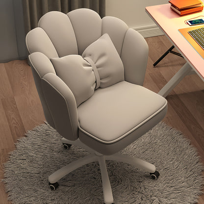 Chaise de bureau avec accent nœud, tabouret de coiffeuse en velours, chaise pivotante à dossier pétale avec roulettes, chaise de travail pour chambre et bureau, installation simple