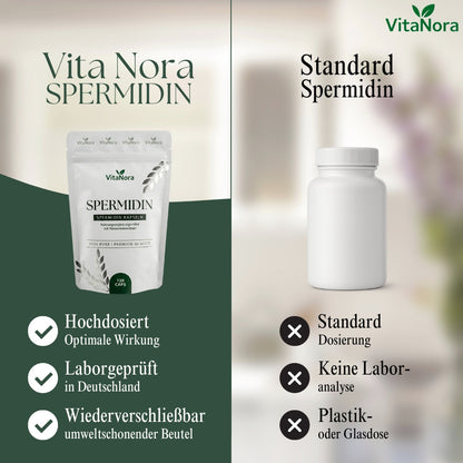 Gélules de Spermidine à Dose Élevée – 120 Gélules Véganes avec 6 mg de Spermidine par Gélule à partir de Germe de Blé – Extrait de Germe de Blé sans Additifs