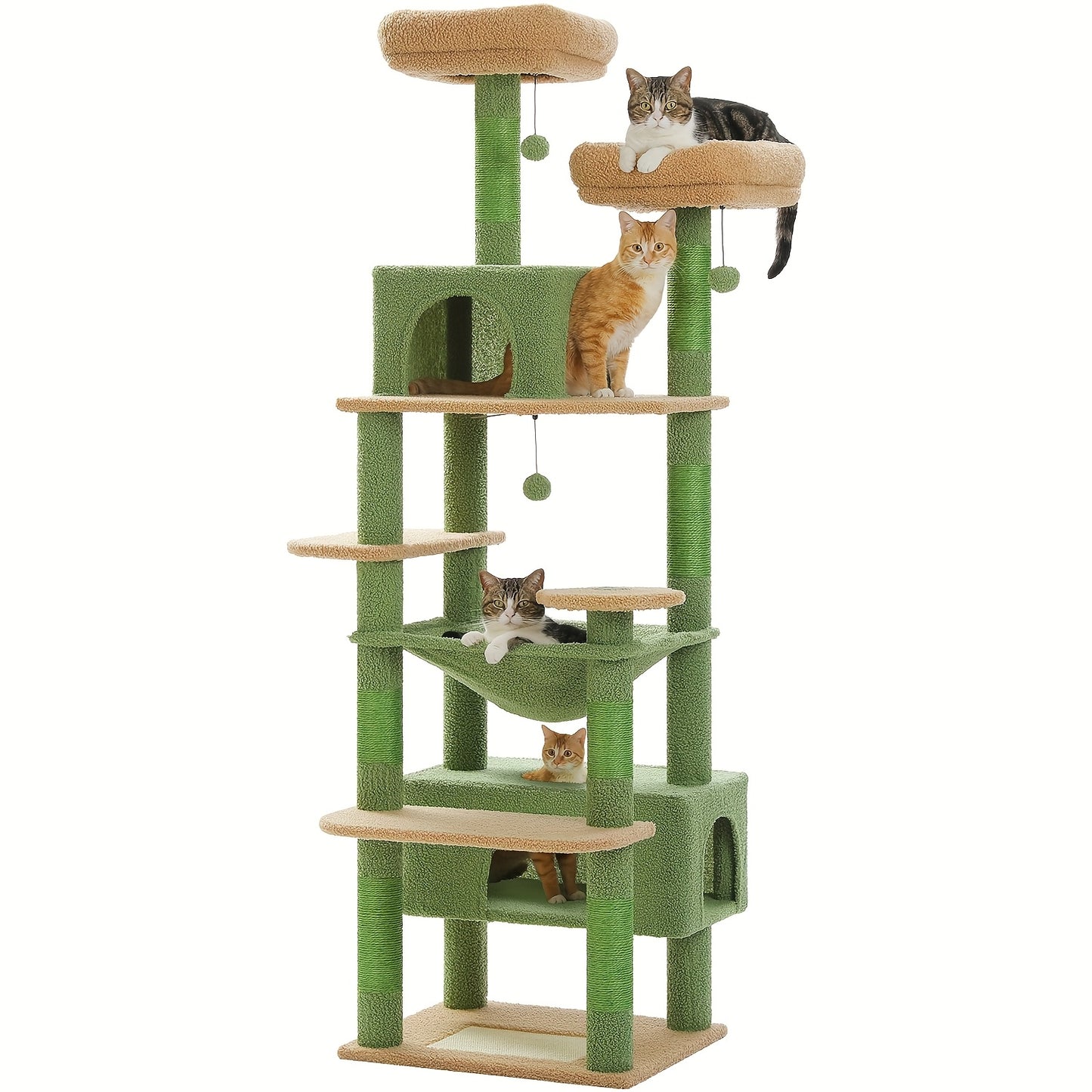 PAWZ Road Grand Arbre et  de 184 cm pour Chats d'Intérieur - avec Poteaux à Griffer en Sisal, Perchoirs Rembourrés, Condos et Panier