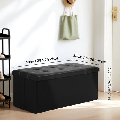 Tabouret de Rangement Pliable en Cuir à Double Couture, Matériau en Cuir Facile à Ranger, Grande Capacité de Charge Idéale pour S'asseoir, Tabouret de Changement de Chaussures pour Canapé, Banc de Rangement, Banc Long, Boîte Tabouret