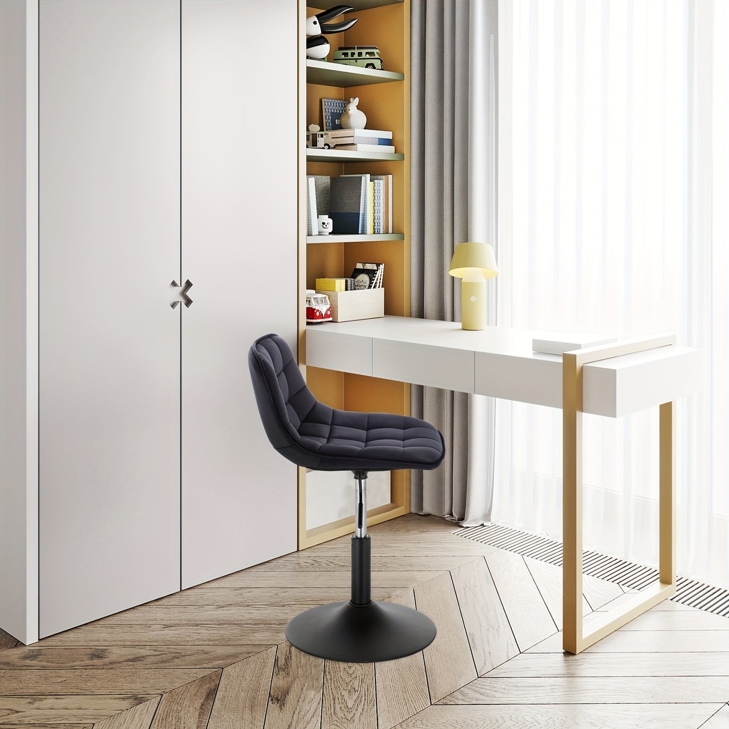 Tabouret de Bar, Tabouret Pivotant, Chaise de Bureau à Domicile, Tabouret Réglable en Hauteur, Siège en Velours